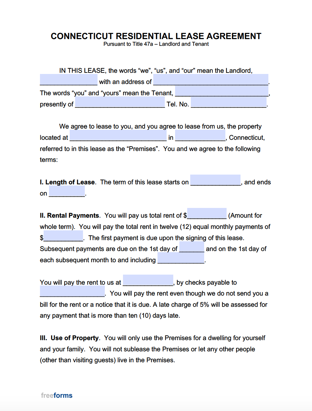 Free Connecticut Rental Lease Agreement Templates | Pdf | Word regarding Apartment Lease Agreement Free Printable