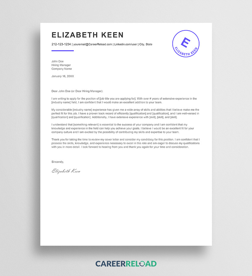 Free Cover Letter Templates For Microsoft Word - Free Download inside Free Printable Resume Cover Letter Templates