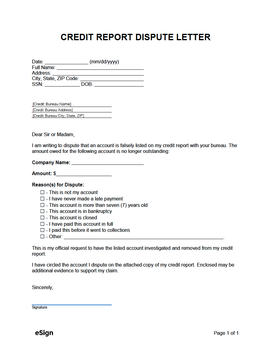 Free Credit Report Dispute Letter Template | Pdf | Word in Free Printable Credit Report