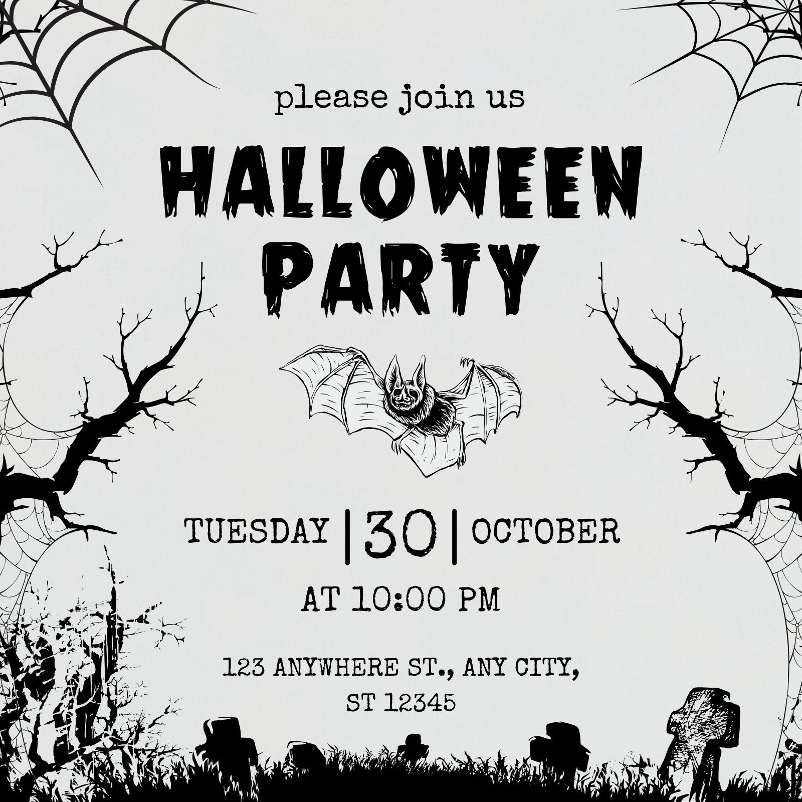 Free Custom Printable Halloween Invitation Templates | Canva intended for Halloween Invitations Free Printable Black and White