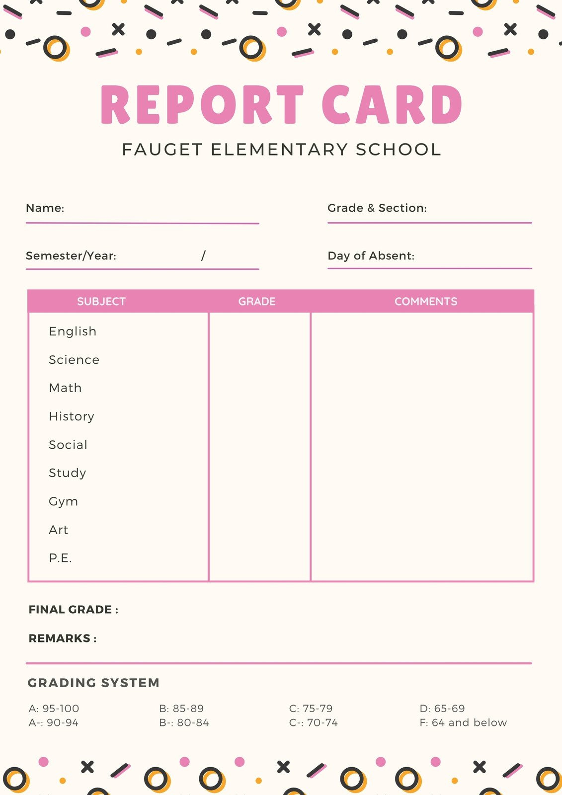 Free Custom Printable Homeschool Report Card Templates | Canva inside Free Printable Report Card Comments