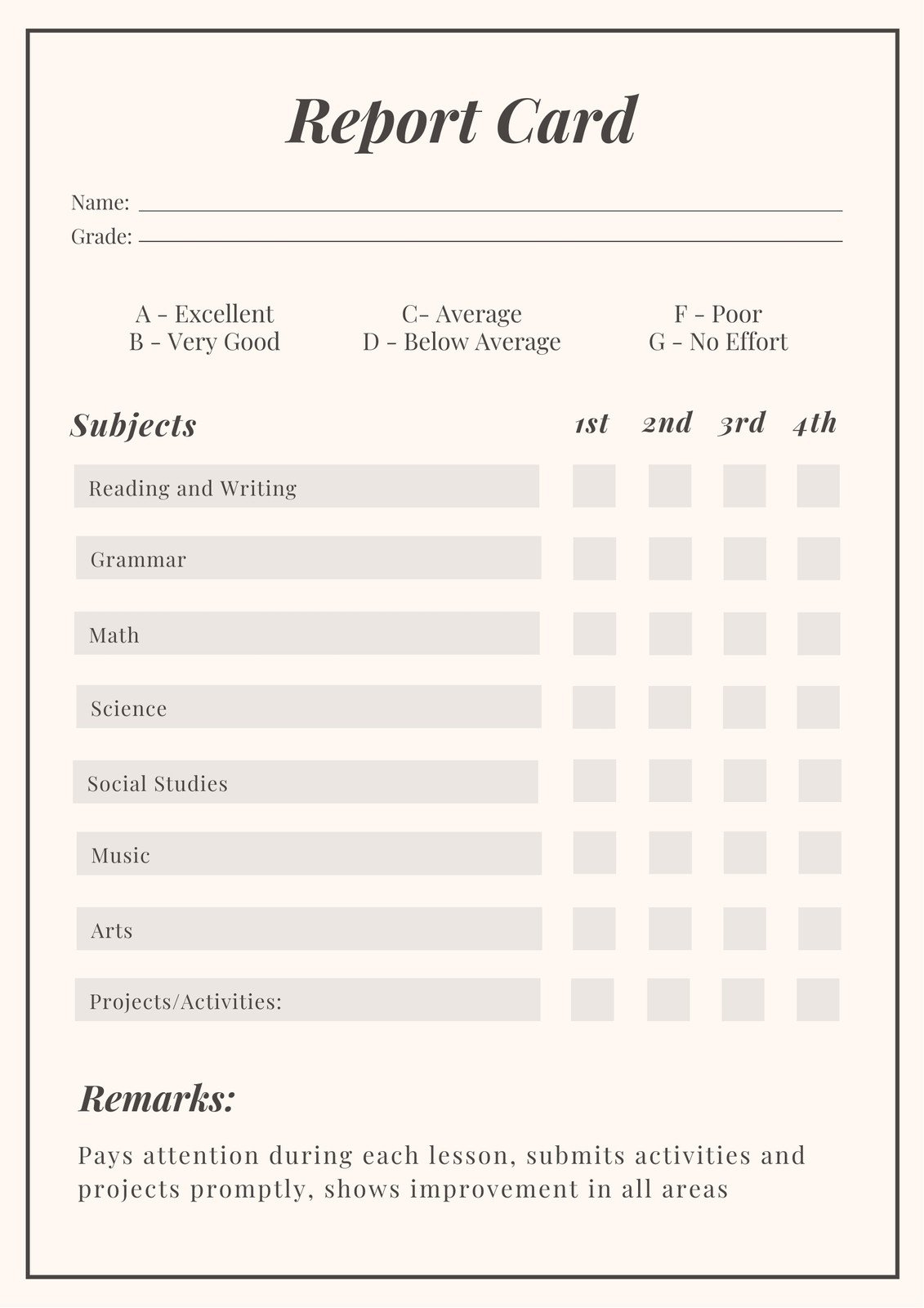 Free Custom Printable Homeschool Report Card Templates | Canva intended for Free Printable Report Card Comments