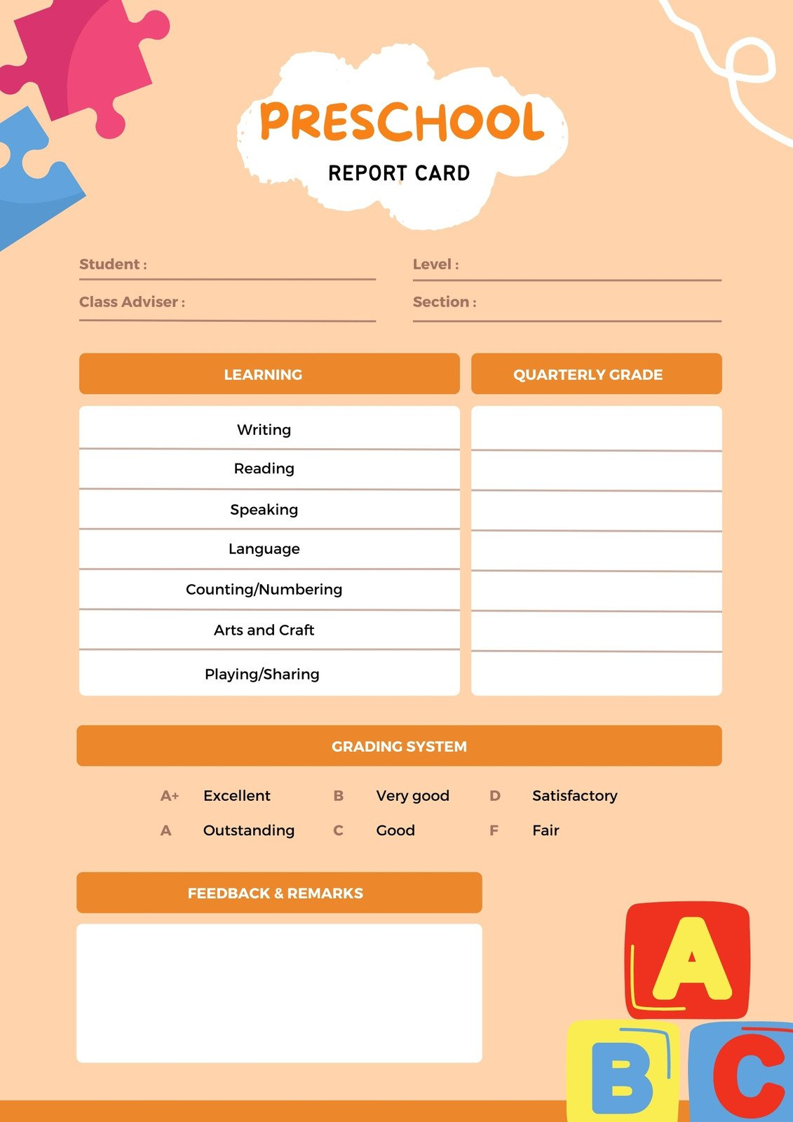 Free Custom Printable Preschool Report Card Templates | Canva regarding Free Printable Preschool Report Cards