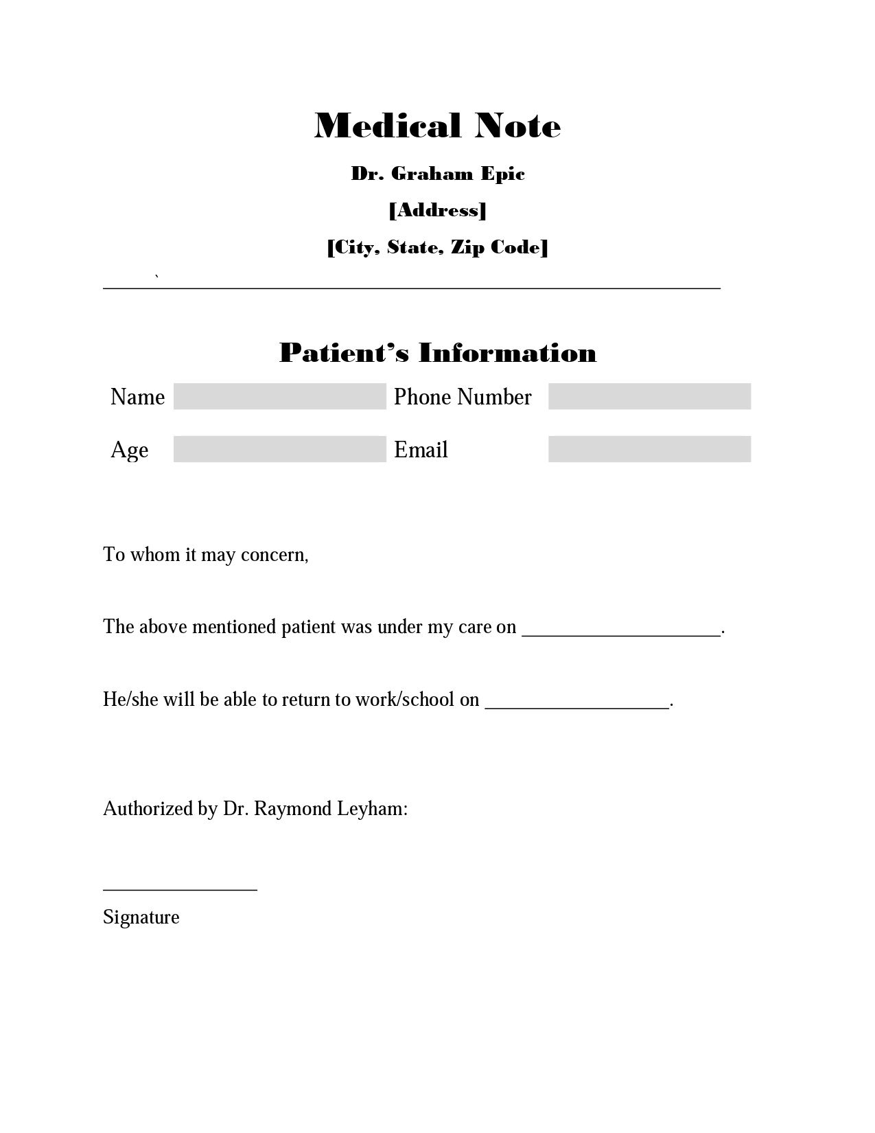 Free Customizable And Printable Doctors Note Templates regarding Free Printable Doctors Note for Work