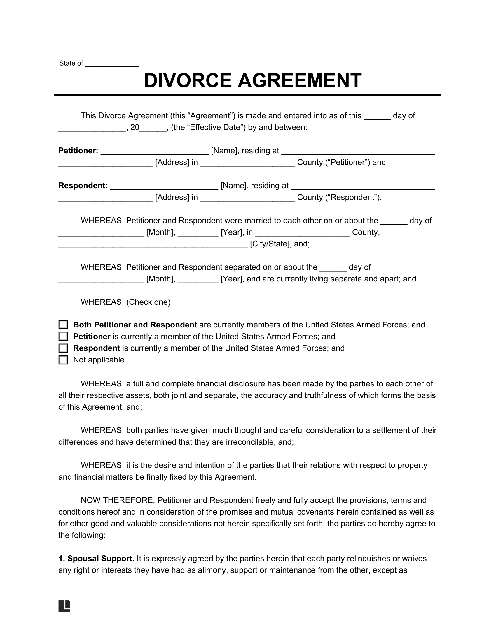 Free Divorce Settlement Agreement Template | Pdf &amp;amp; Word with regard to Free Printable Divorce Decree Forms