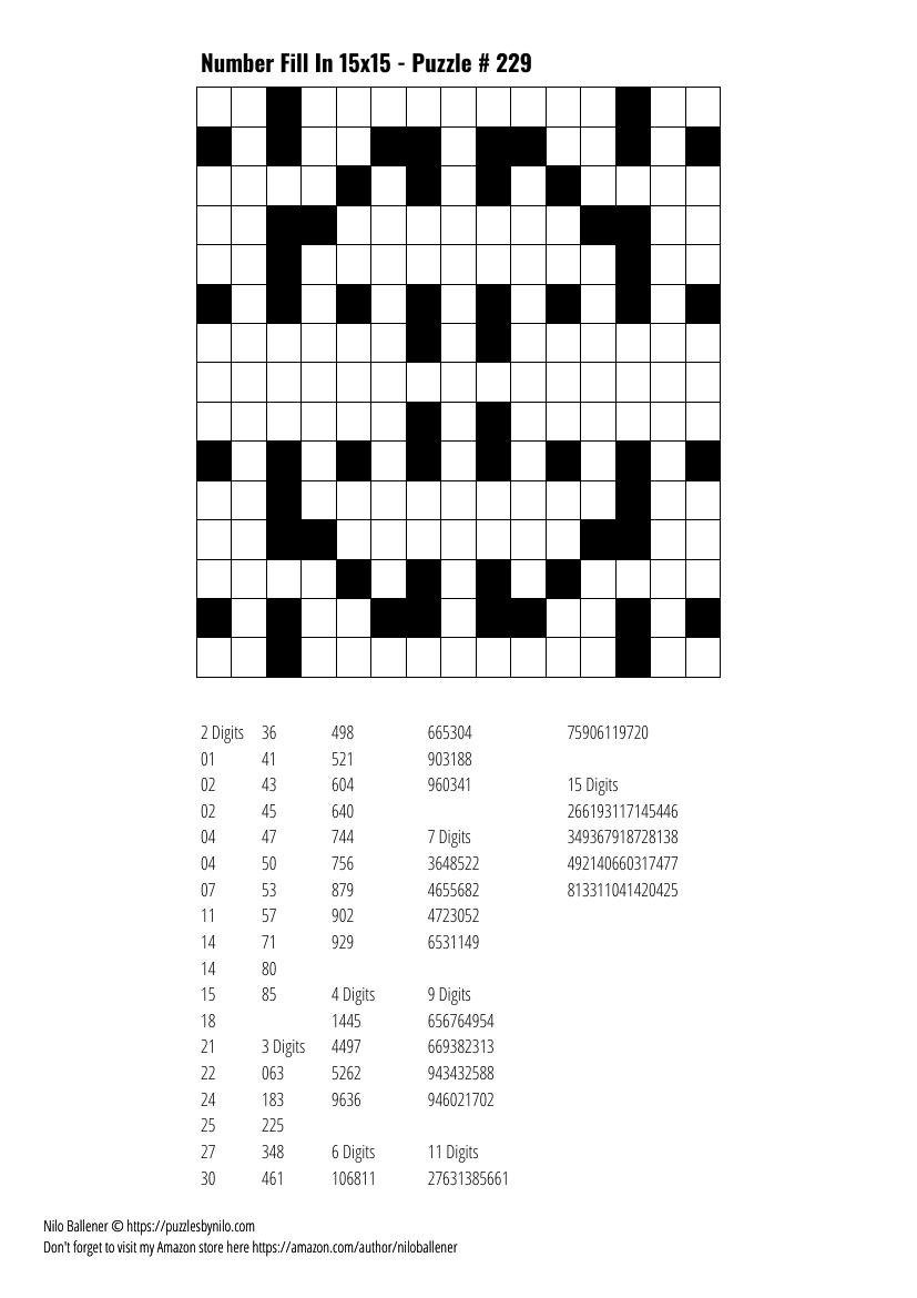 Free Downloadable Puzzle Number Fill In 15X15 # 229 — Puzzlesnilo in Free Printable Easy Fill In Puzzles