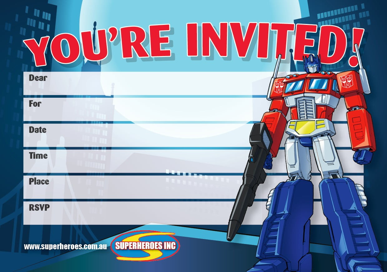 Free Downloadable Transformers Optimus Prime Birthday Party with Transformers Party Invitations Free Printable