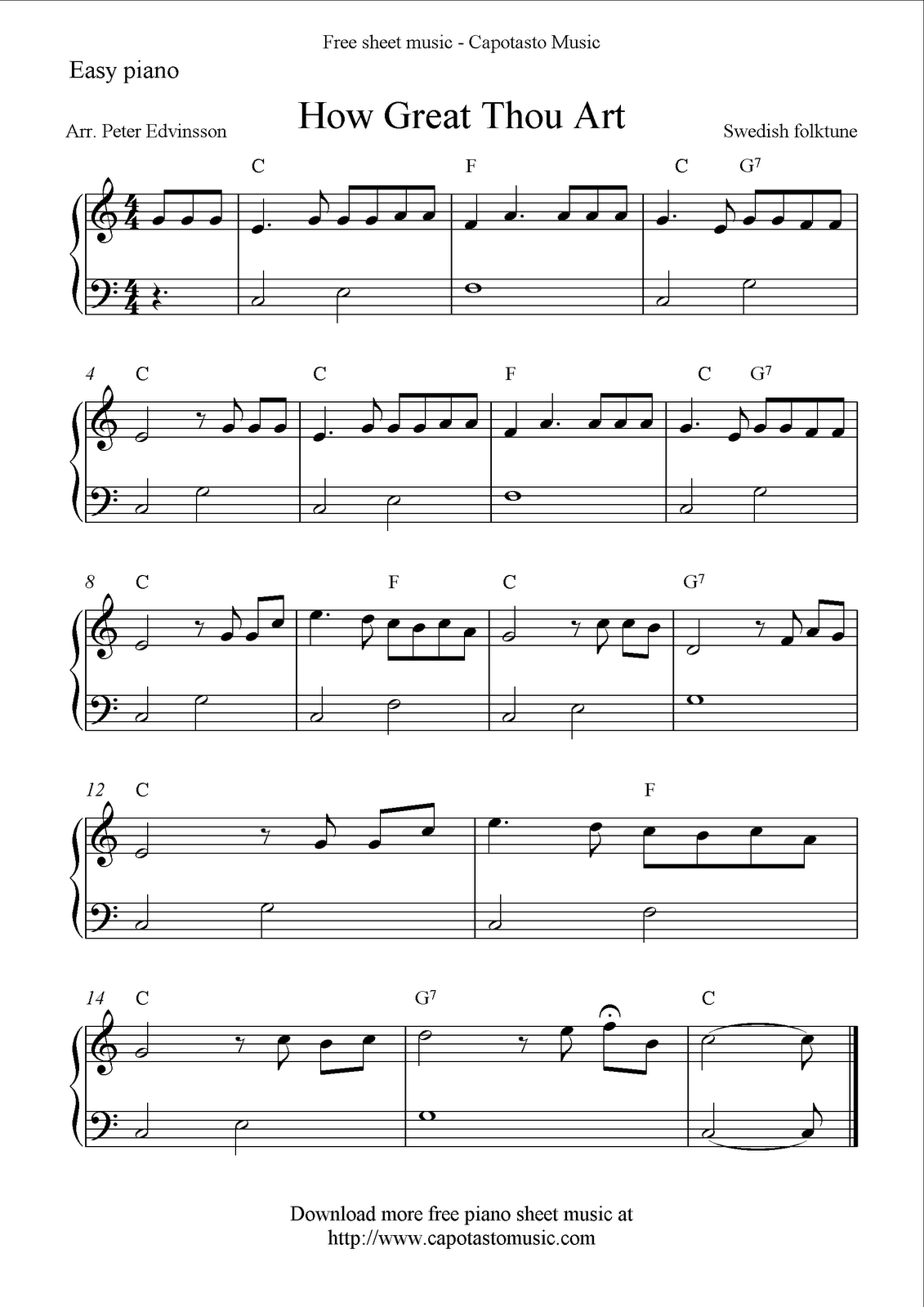 Free Easy Piano Sheet Music, How Great Thou Art | Piano Sheet for Free Printable Sheet Music For Piano