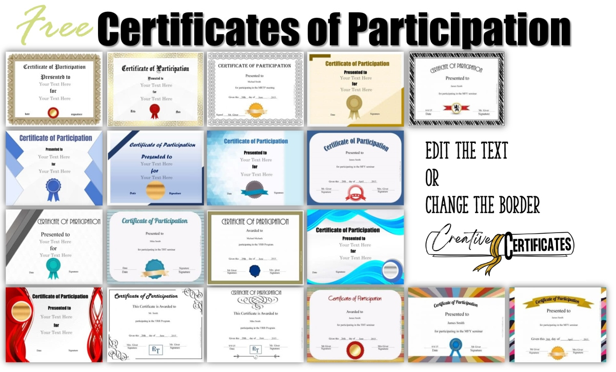 Free Editable Certificate Of Participation Template throughout Free Printable Camp Certificates