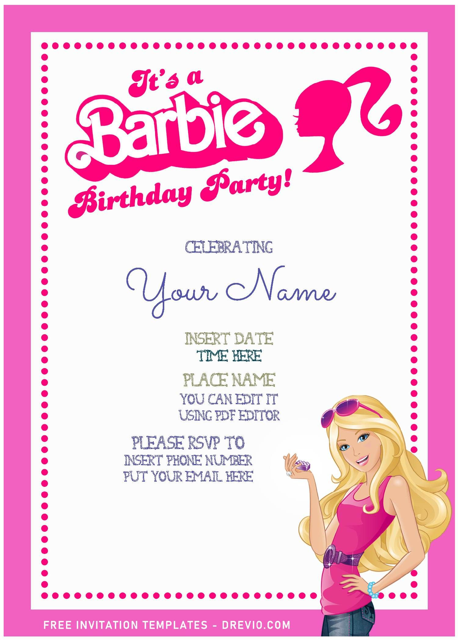 Free Editable Pdf) Chic &amp;amp; Fashionable Barbie Girls Birthday throughout Free Printable Barbie Birthday Party Invitations