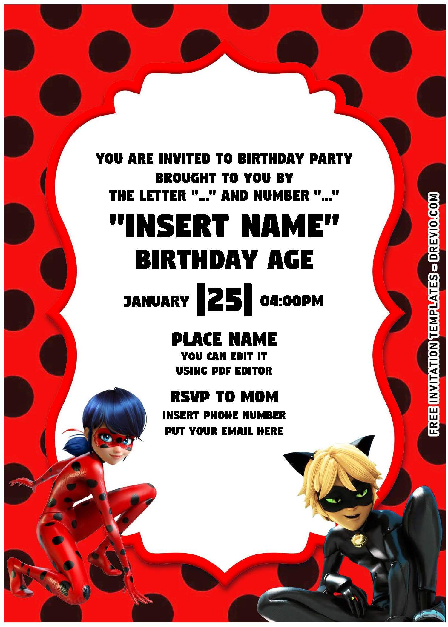 Free Editable Pdf) Miraculous Ladybug &amp;amp; Cat Noir Strikeback with regard to Free Printable Ladybug Invitations