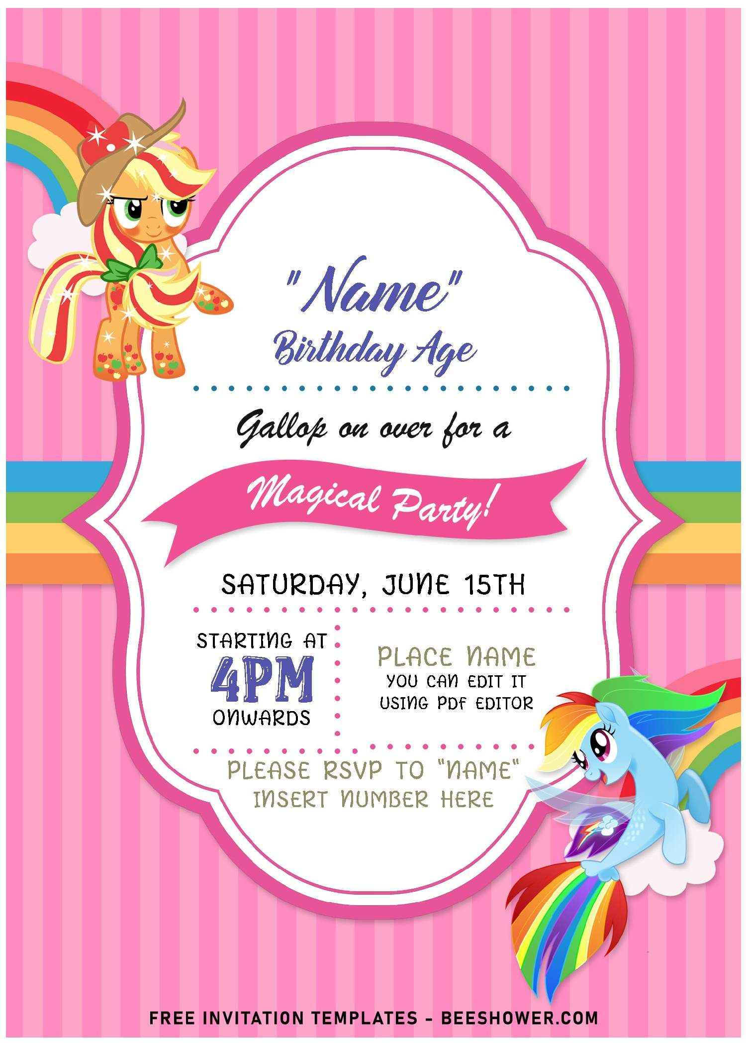 Free Editable Pdf) Rainbow Dash &amp;amp; Applejack My Little Pony inside Free My Little Pony Party Printables