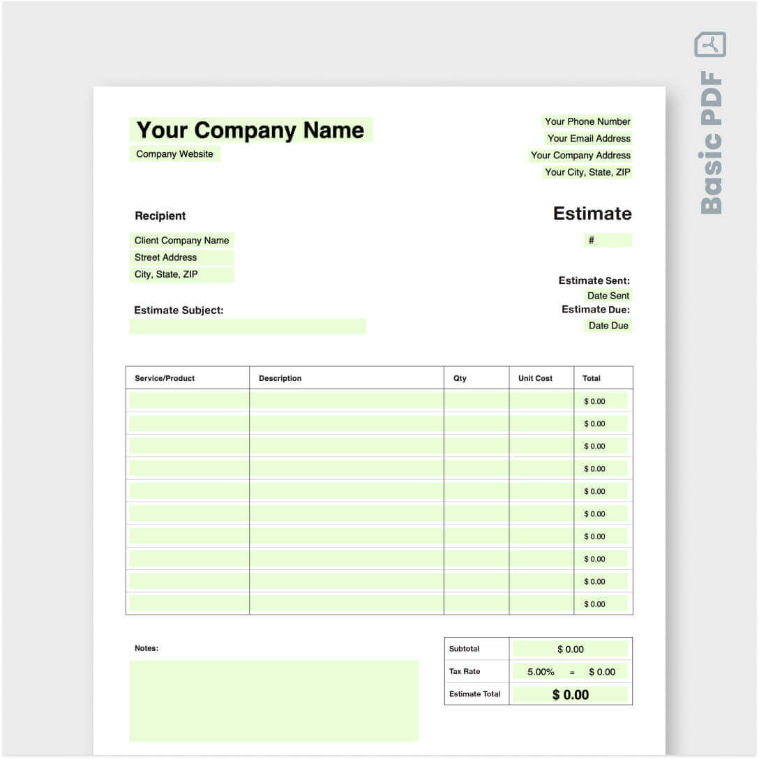 Free Estimate Template - Customize &amp;amp; Download | Jobber Free Tools pertaining to Free Printable Estimate Forms