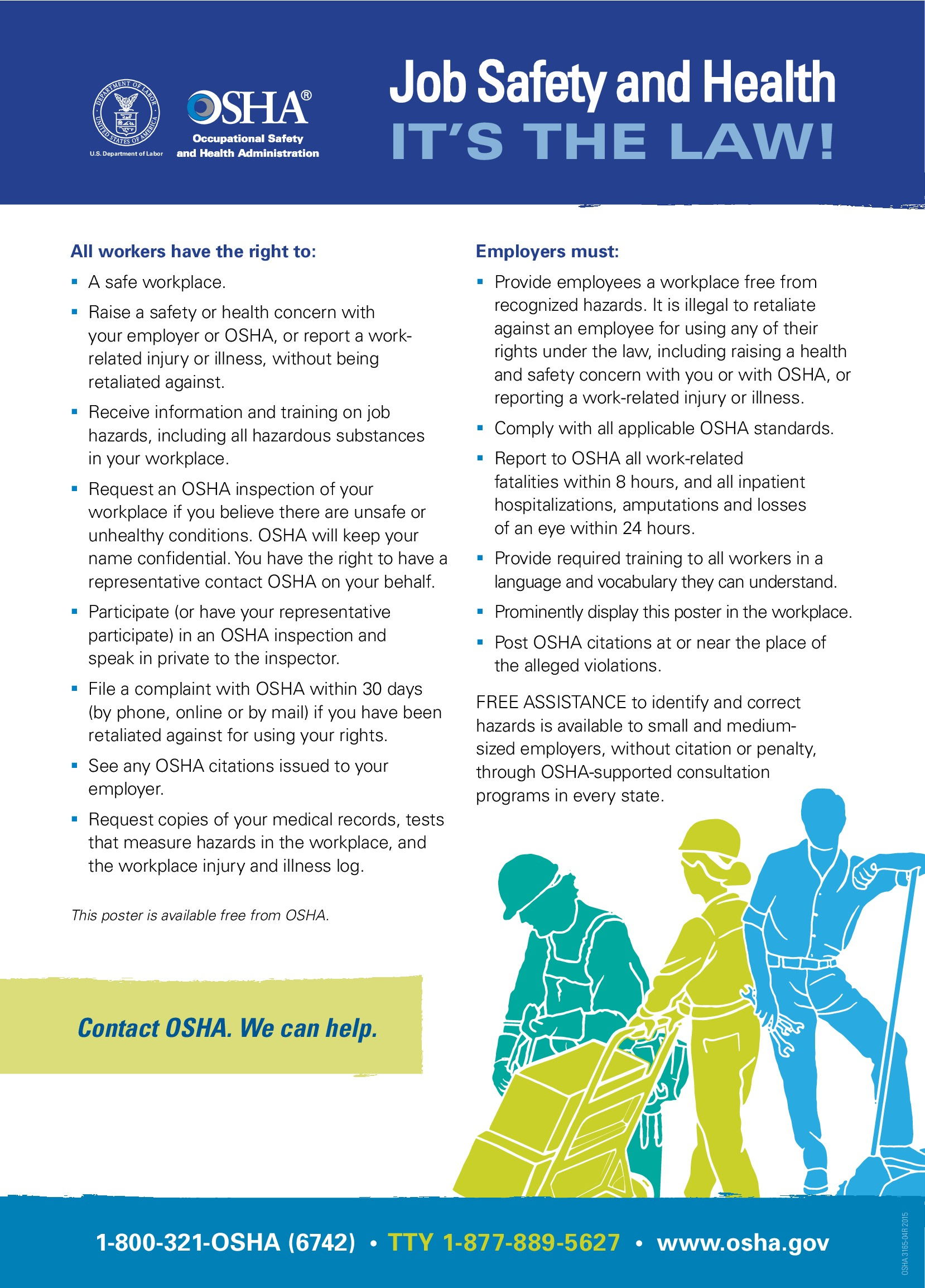 Free Federal Osha Job Safety &amp;amp;Amp; Health Protection Poster pertaining to Free Printable Osha Posters