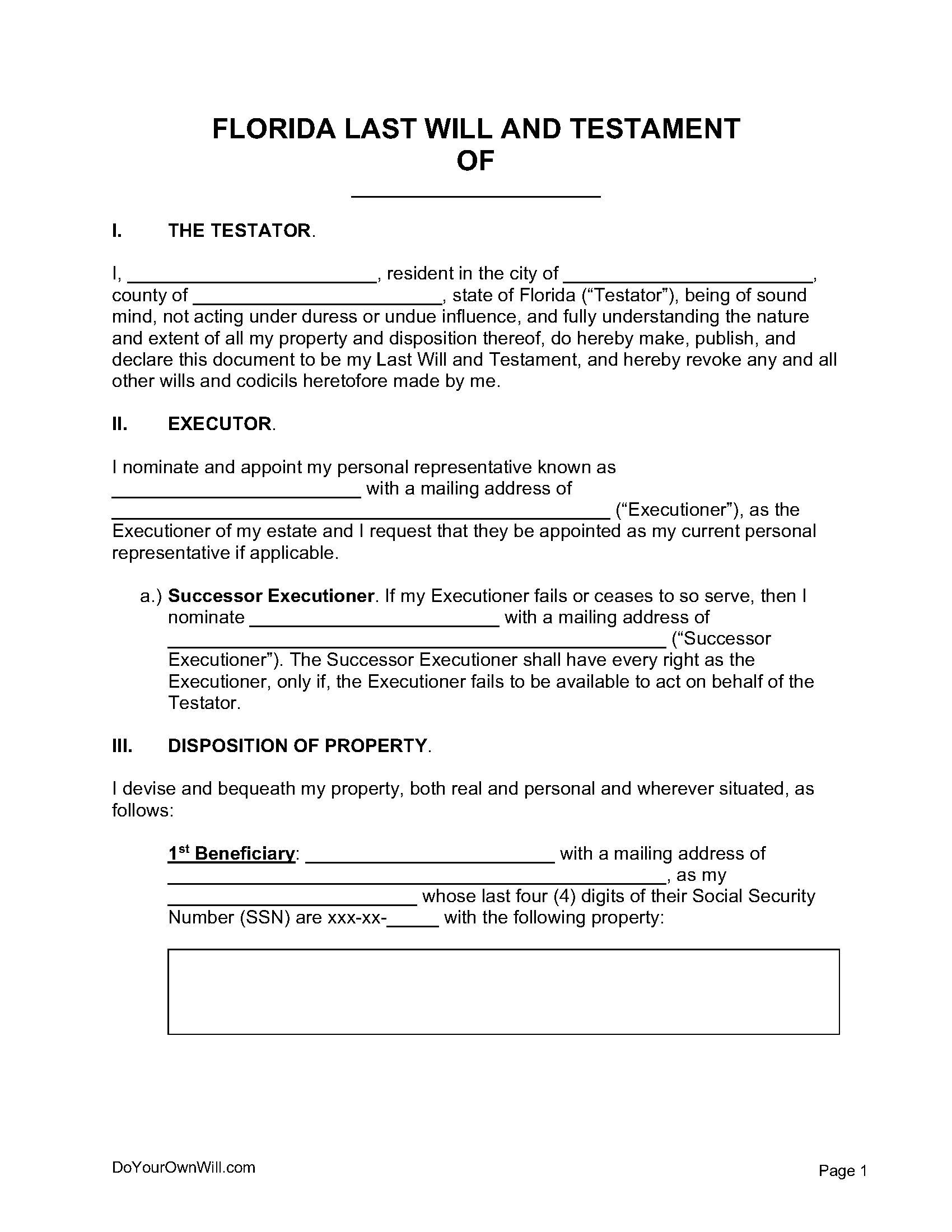 Free Florida Last Will And Testament Form | Pdf | Word | Odt inside Free Printable Florida Last Will And Testament Form