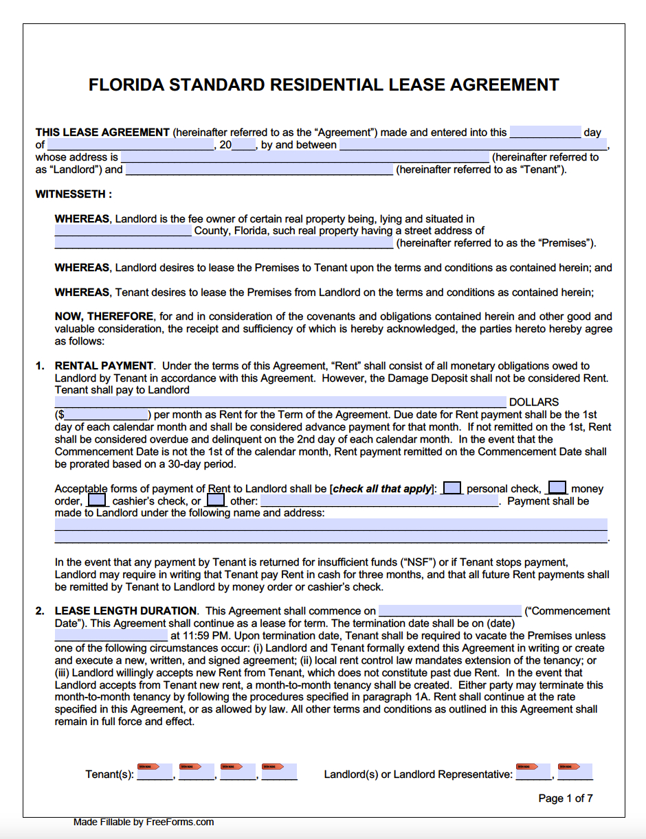 Free Florida Standard Residential Lease Agreement Template | Pdf inside Free Printable Florida Residential Lease Agreement