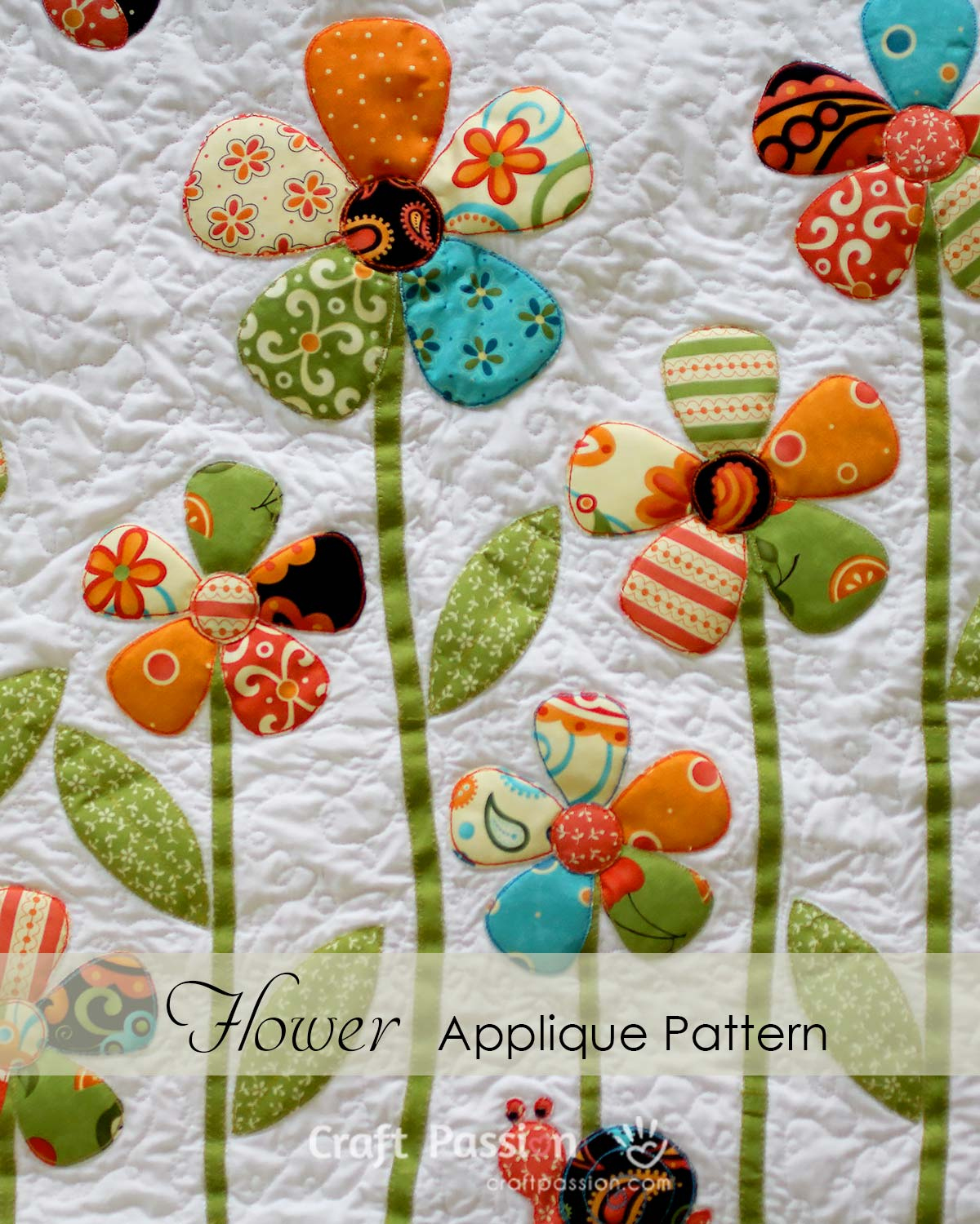 Free Flower Applique Pattern With Leaf &amp;amp; Stem • Craft Passion throughout Free Printable Flower Applique Patterns