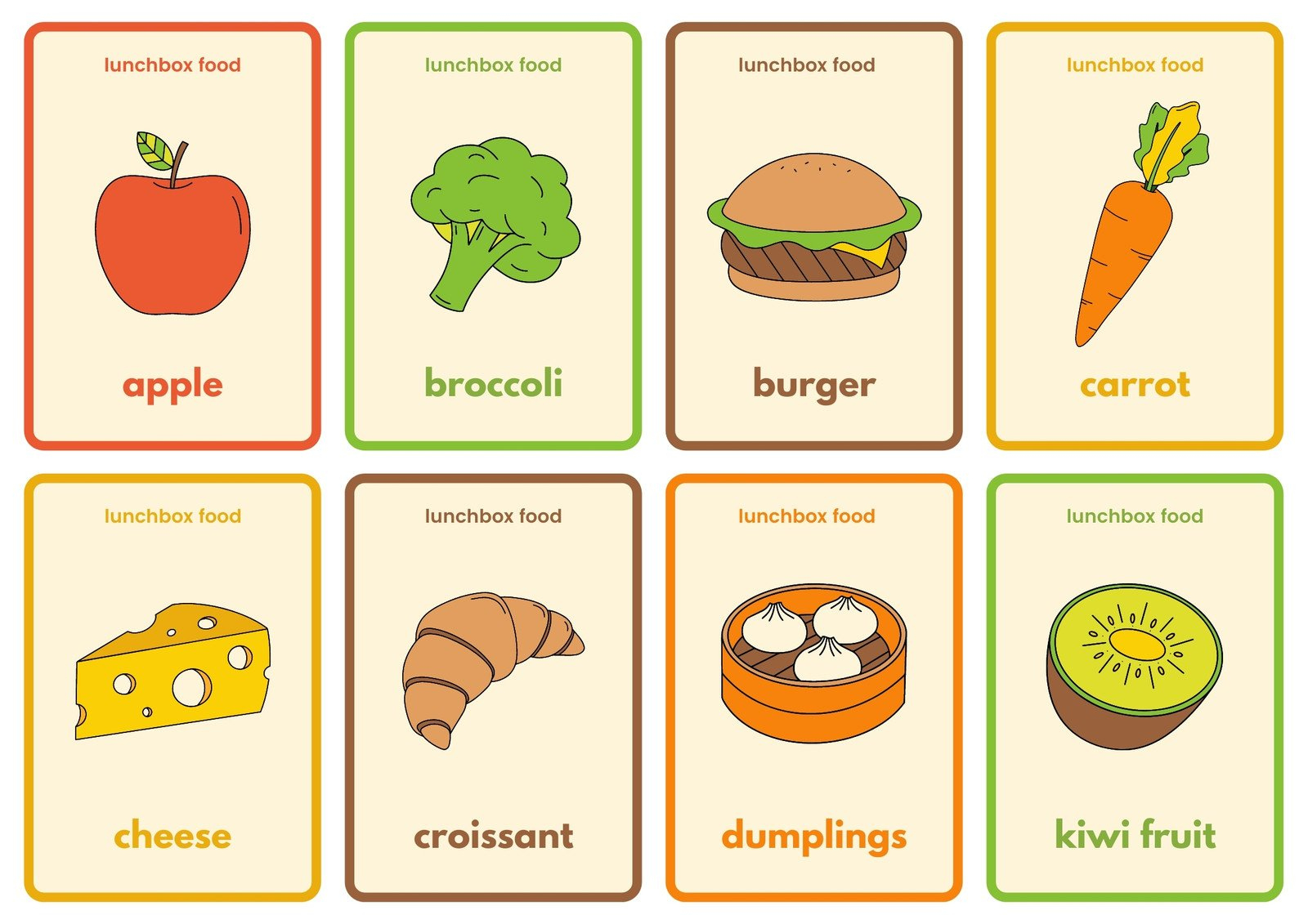 Free Food Flashcard Templates To Customize And Print | Canva throughout Free Printable Vocabulary Flashcards