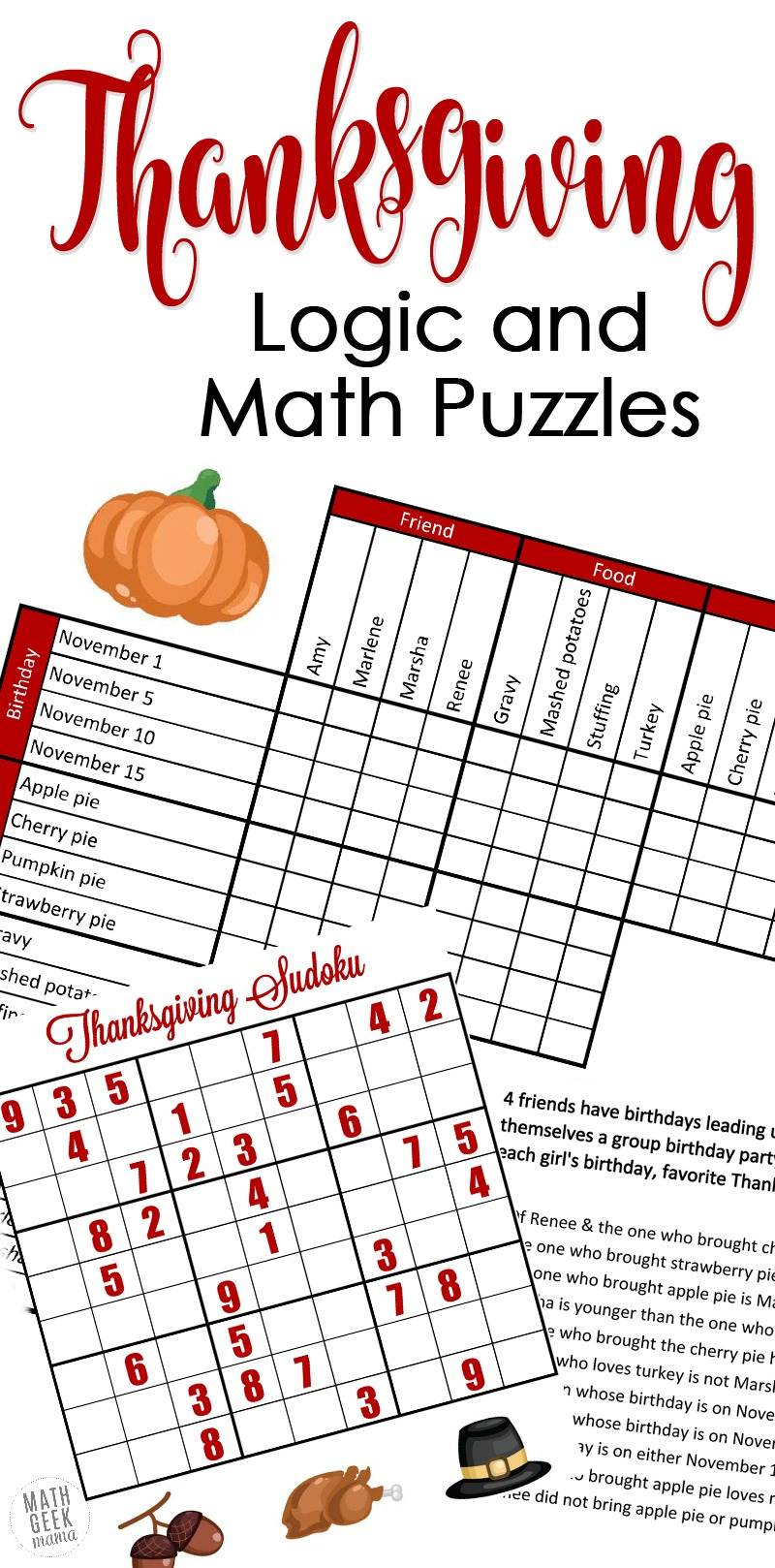 Free} Fun Thanksgiving Math Puzzles For Older Kids within Free Printable Logic Puzzles For High School Students