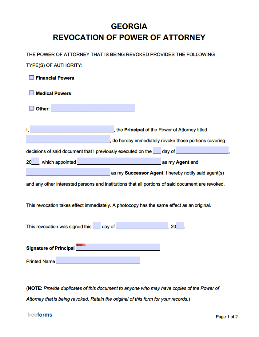 Free Georgia Revocation Of Power Of Attorney Form | Pdf | Word intended for Free Printable Revocation Of Power Of Attorney Form