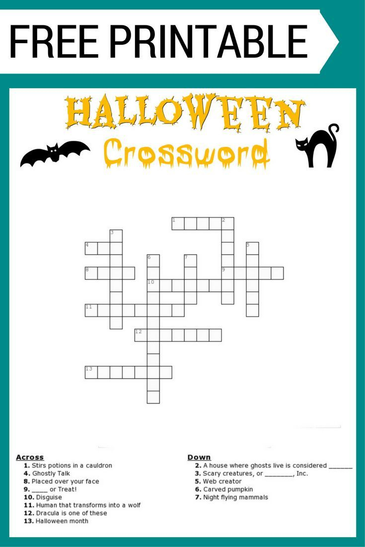 Free Halloween Crossword Puzzle #Printable Worksheet Available pertaining to Halloween Puzzle Printable Free