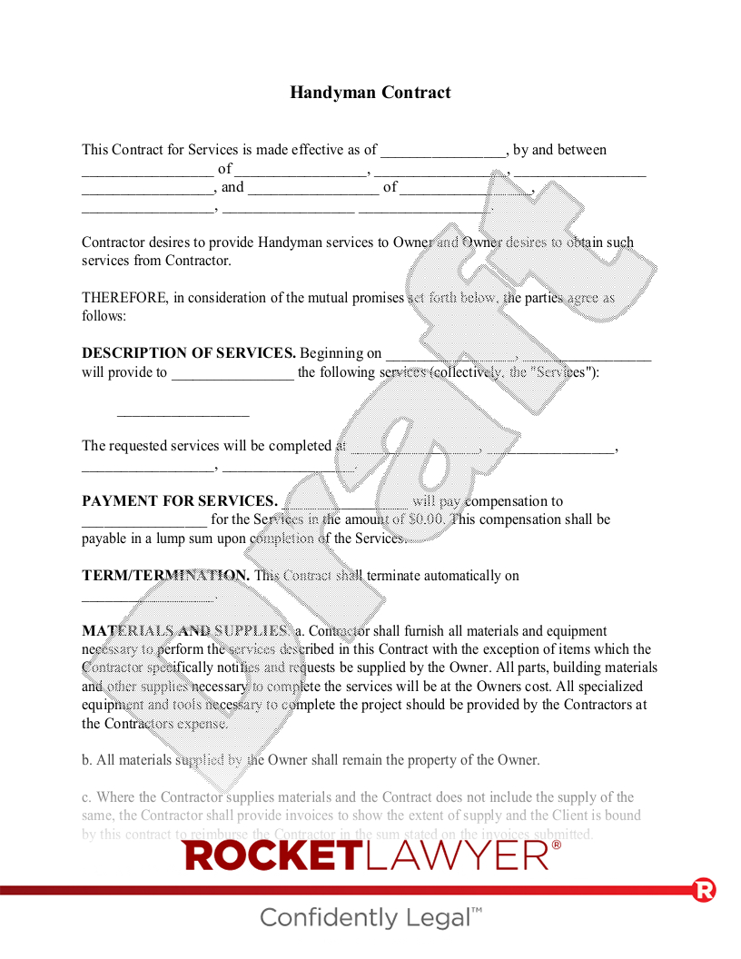 Free Handyman Contract Template &amp;amp; Faqs - Rocket Lawyer with Free Printable Handyman Contracts