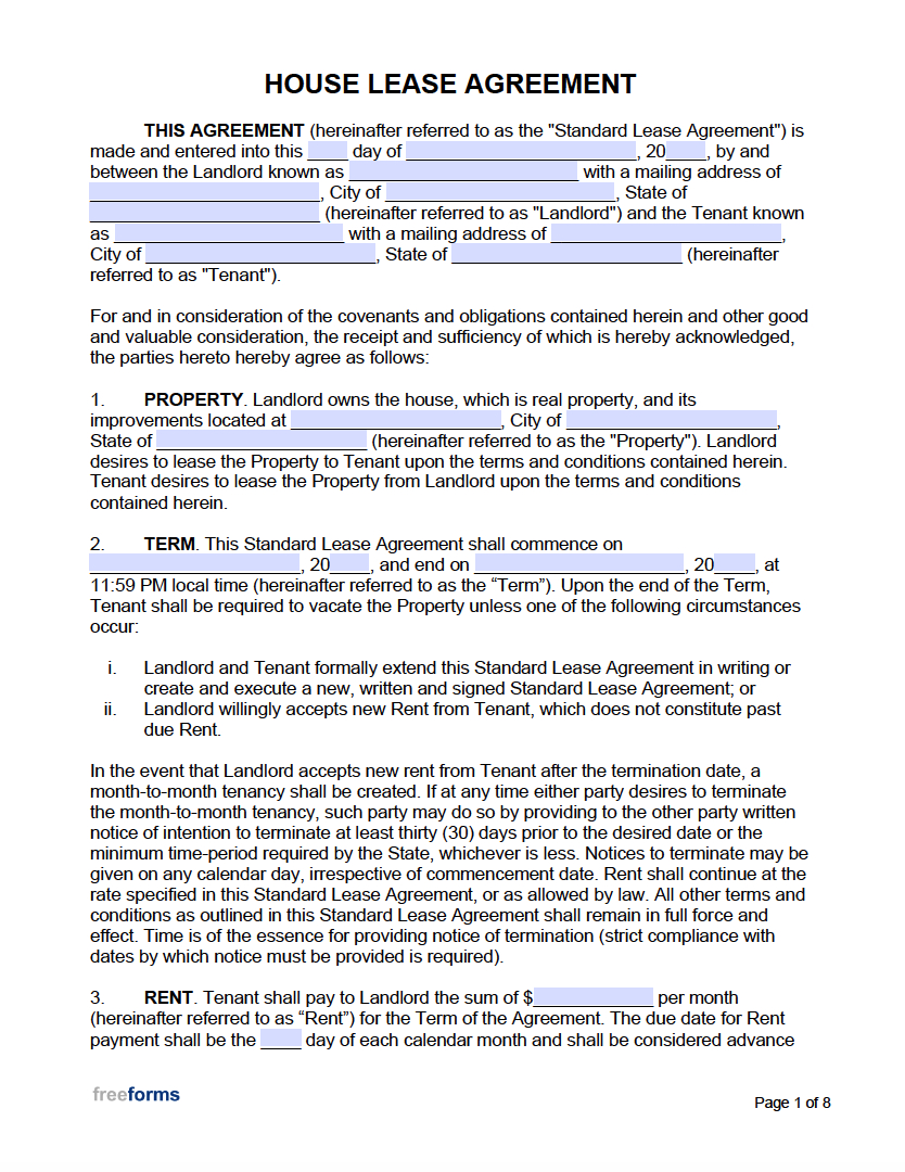 Free House Lease Agreement Template | Pdf | Word with Free Printable House Rental Forms