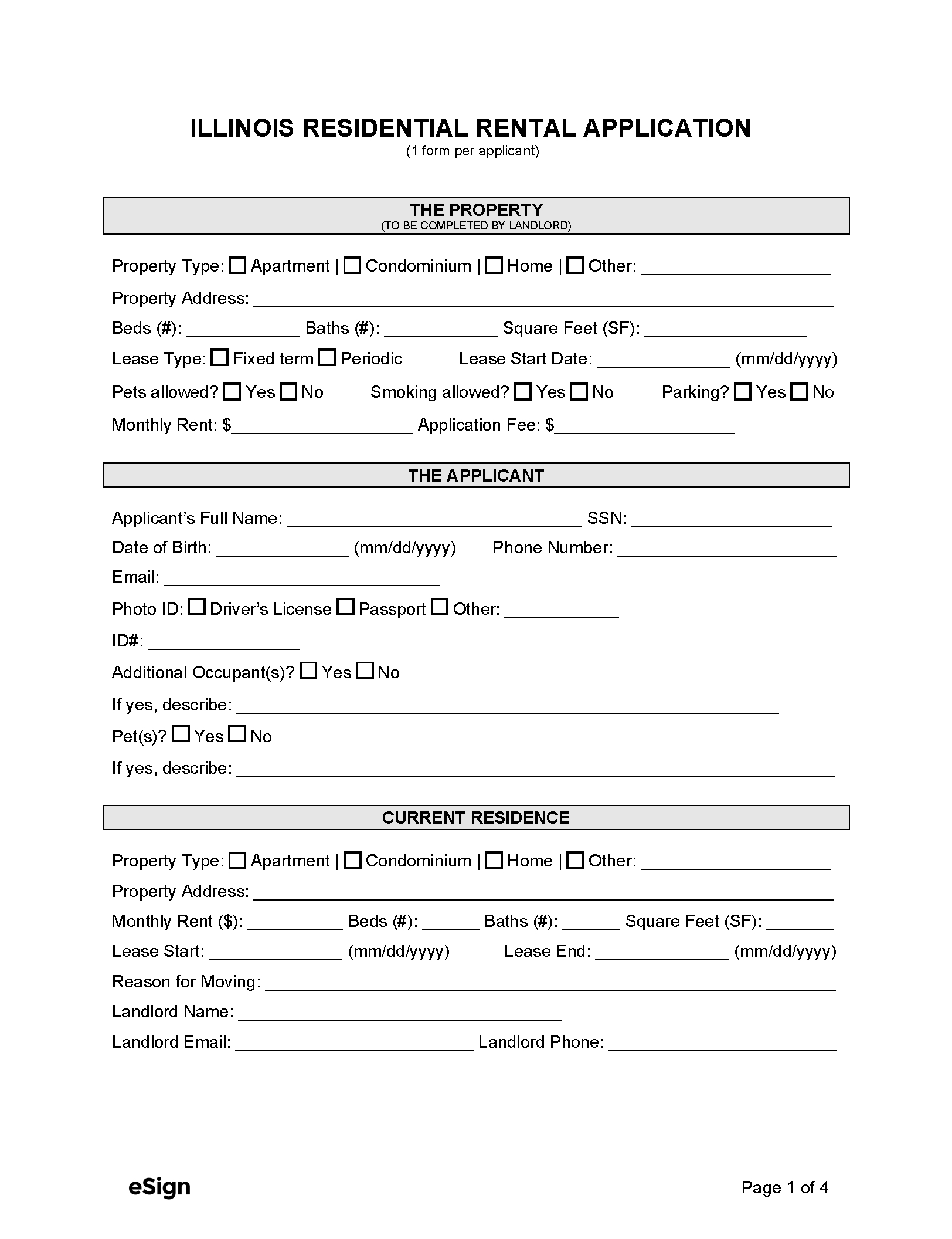 Free Illinois Rental Application Form | Pdf | Word intended for Free Printable House Rental Application Form