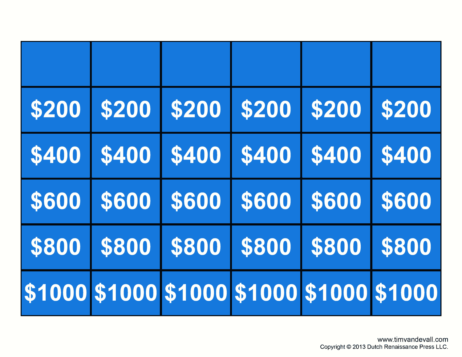 Free Jeopardy Template – Make Your Own Jeopardy Game – Tim&amp;#039;S inside Free Printable Jeopardy Template