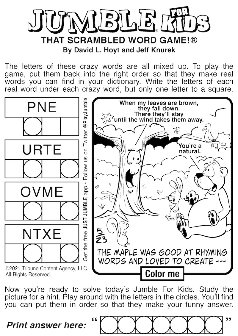 Free Jumble Puzzles For Kids And Adults | Boomer Magazine intended for Free Printable Jumble Word Games