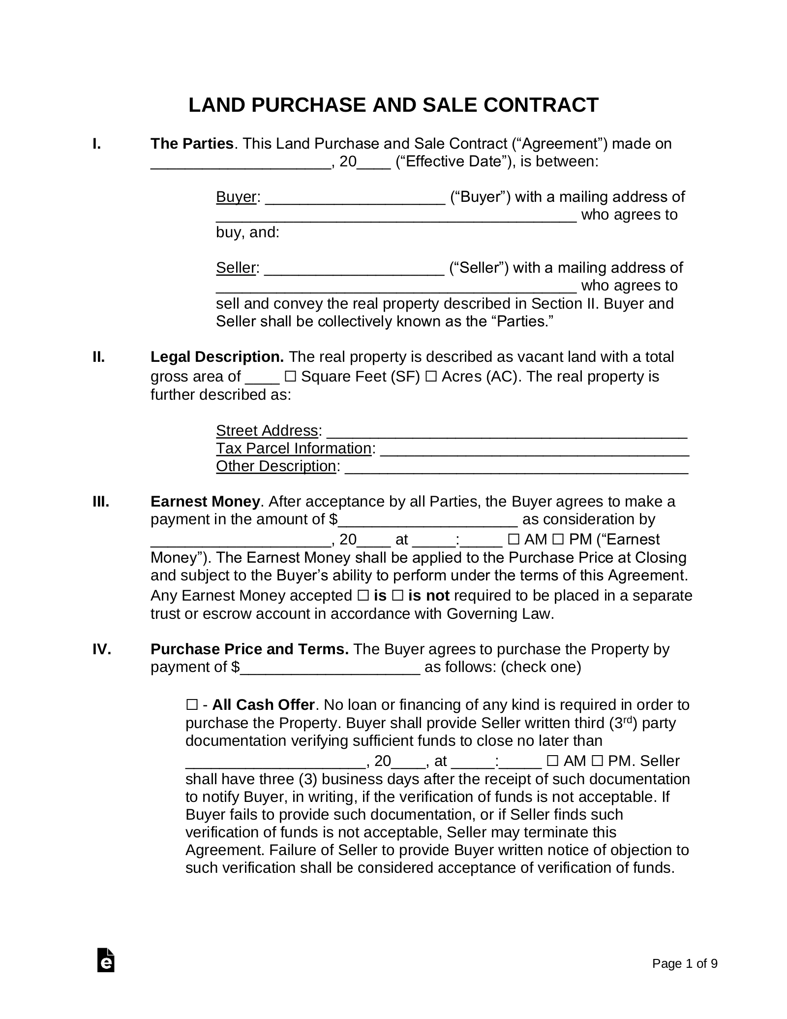 Free Land Contract Template | Residential &amp;amp; Commercial - Pdf within Free Printable Land Contract Forms