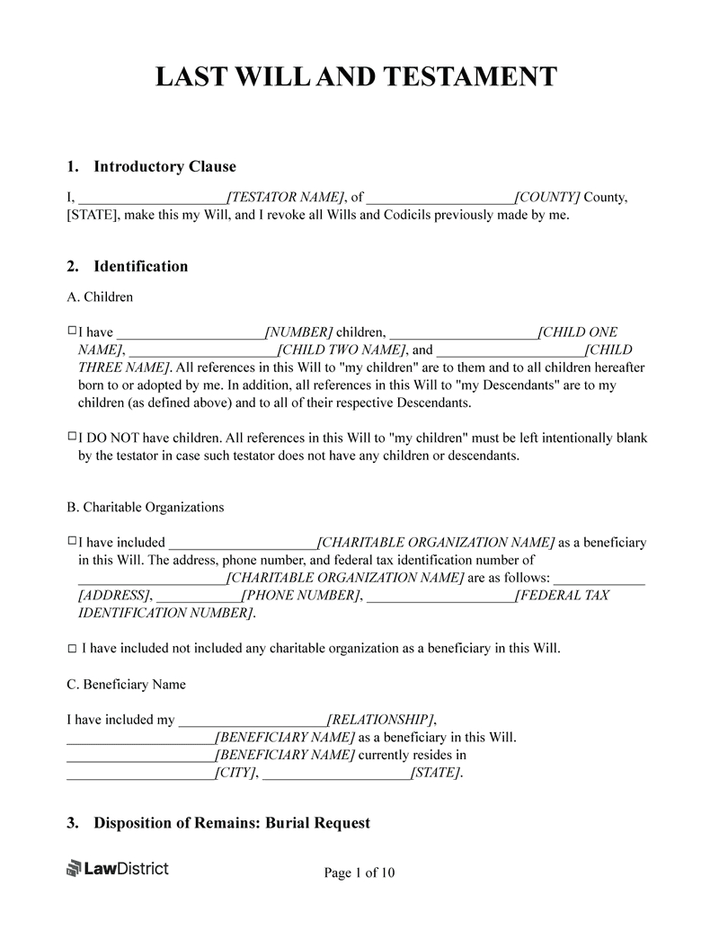 Free Last Will &amp;amp; Testament Form | Printable Pdf &amp;amp; Word | Lawdistrict inside Free Printable Last Will and Testament Blank Forms