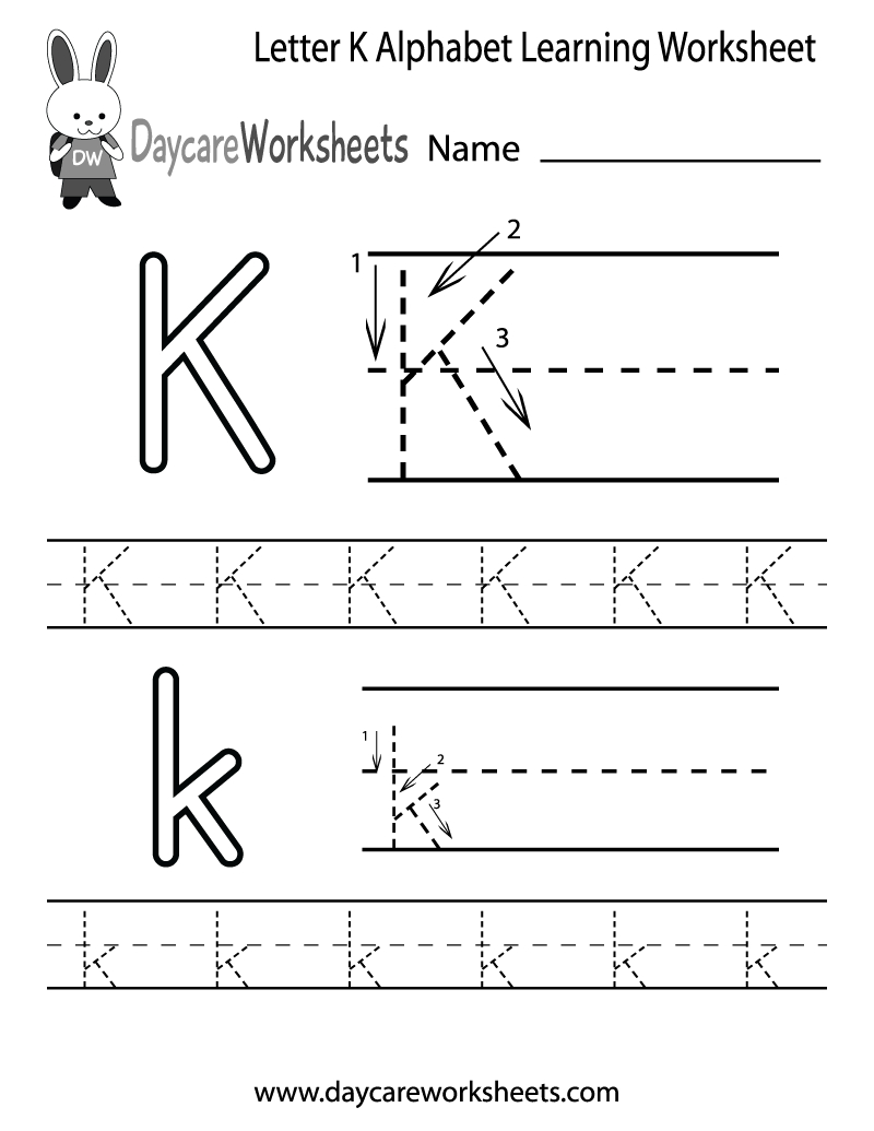 Free Letter K Alphabet Learning Worksheet For Preschool with regard to Free Printable Letter K Worksheets