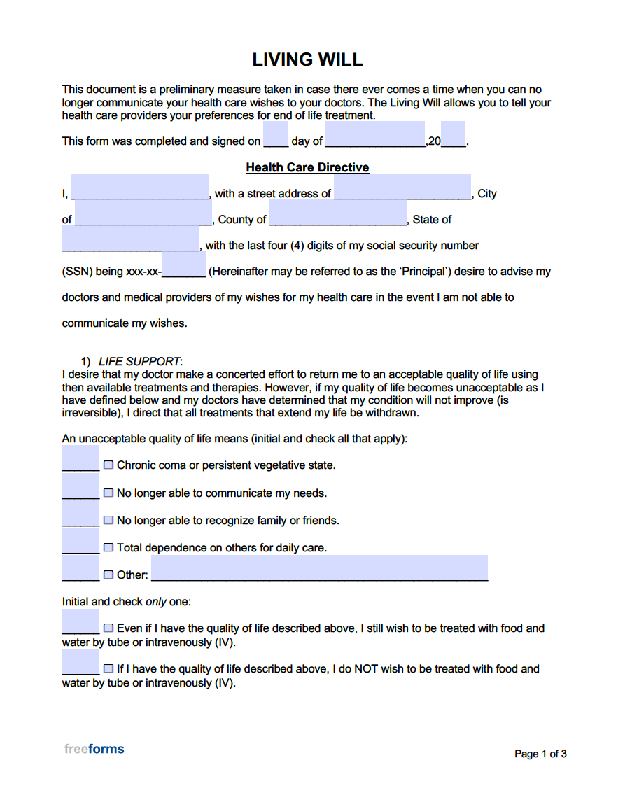 Free Living Will Forms | Pdf | Word within Living Will Forms Free Printable