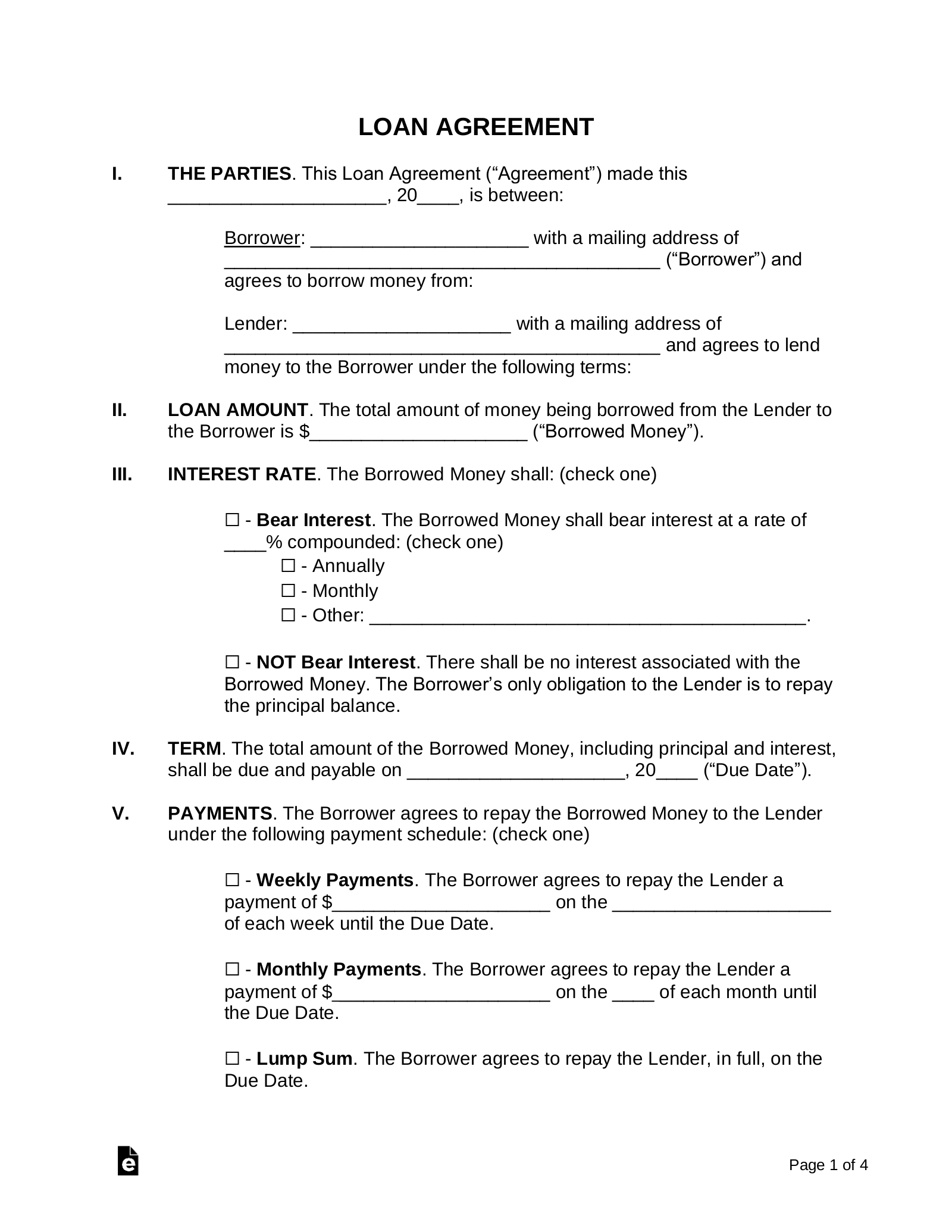 Free Loan Agreement Templates (10) - Pdf | Word – Eforms intended for Free Printable Loan Agreement Form