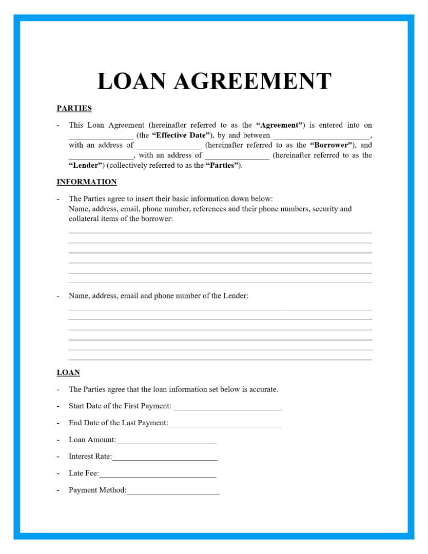 Free Loan Agreement Templates And Sample for Free Printable Loan Agreement Form