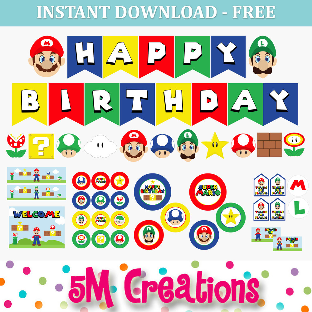 Free Mario Inspired Party Printable Decorations – Instant Download within Free Mario Printables