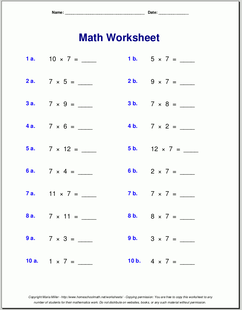 Free Math Worksheets throughout Free Printable 7Th Grade Math Worksheets