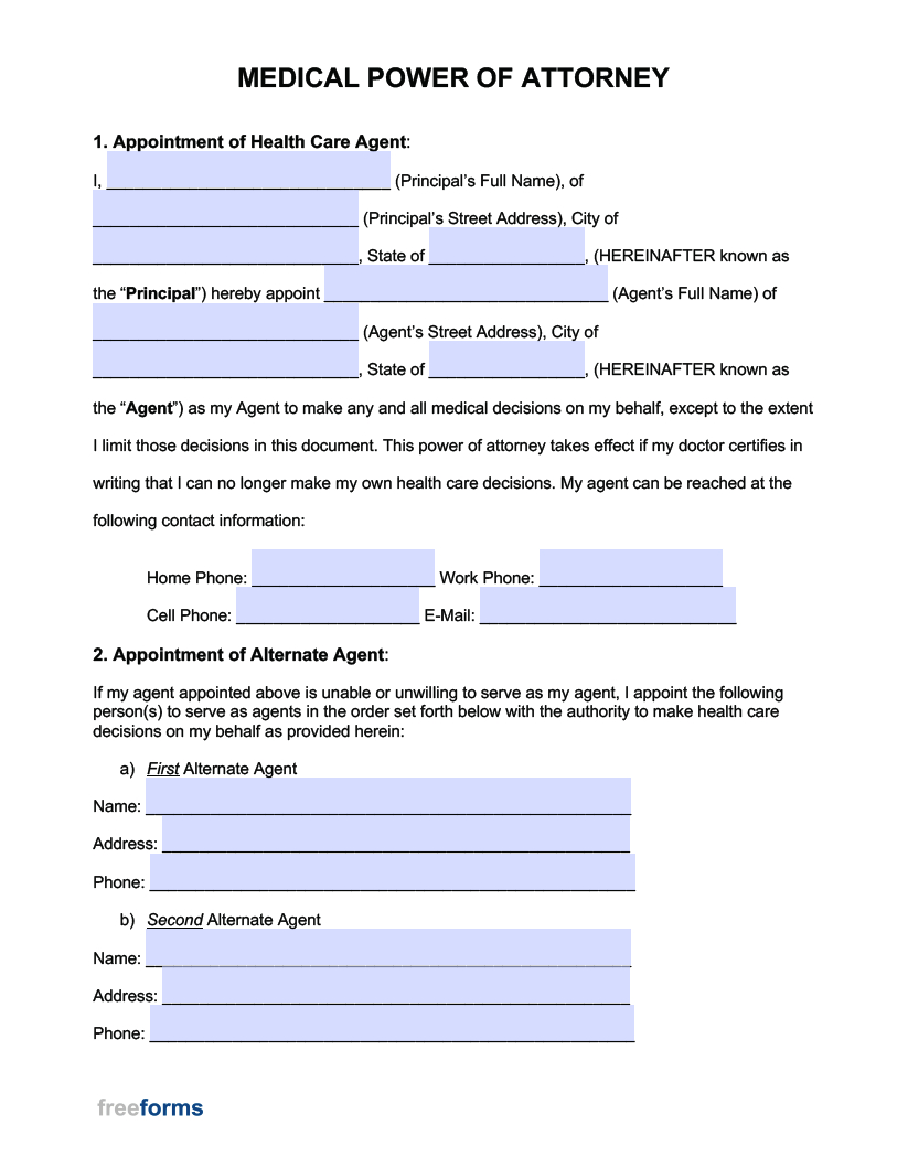 Free Medical Power Of Attorney Forms | Pdf | Word pertaining to Free Printable Medical Power of Attorney Forms