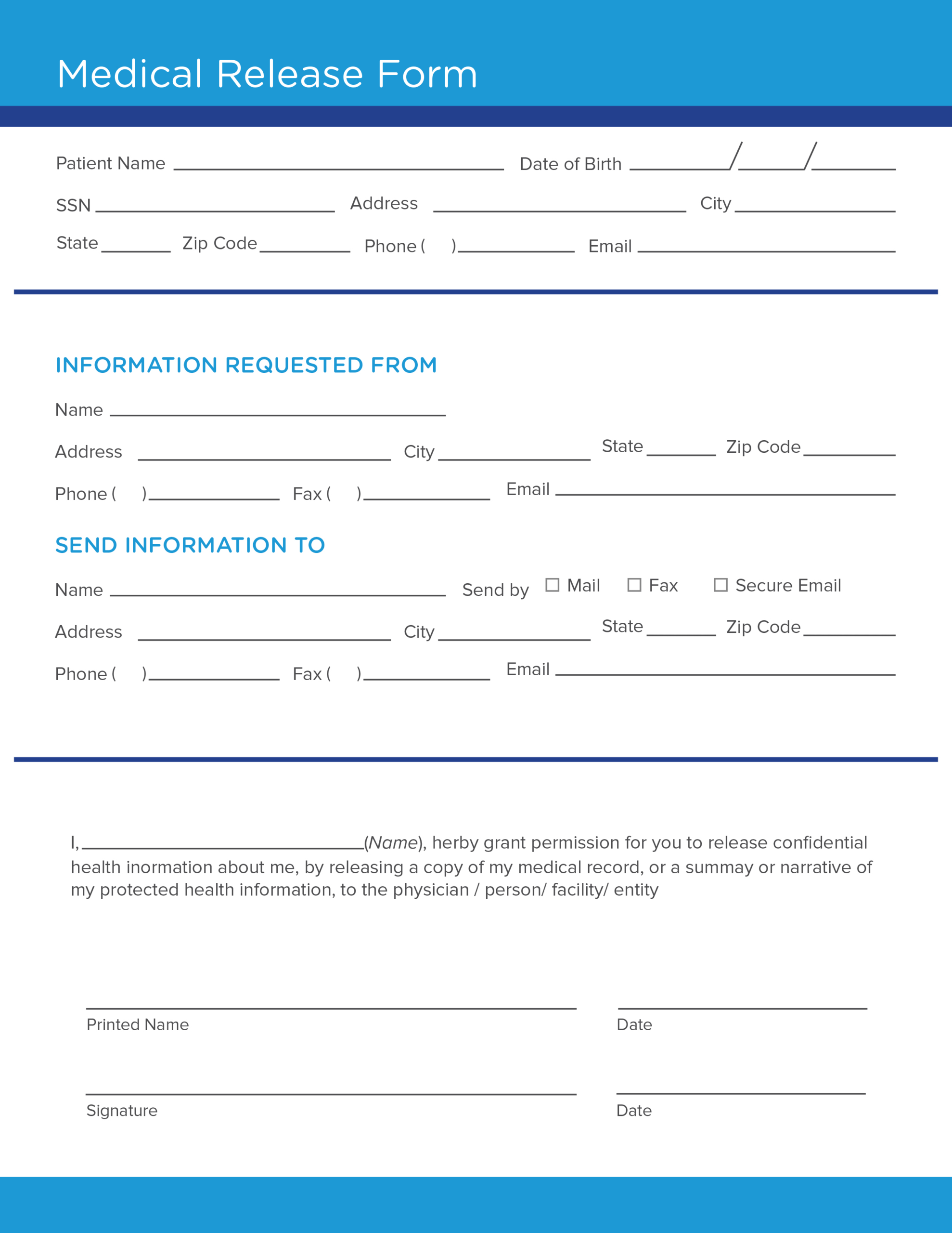 Free Medical Release Form Template - Continuum inside Free Printable Medical Forms