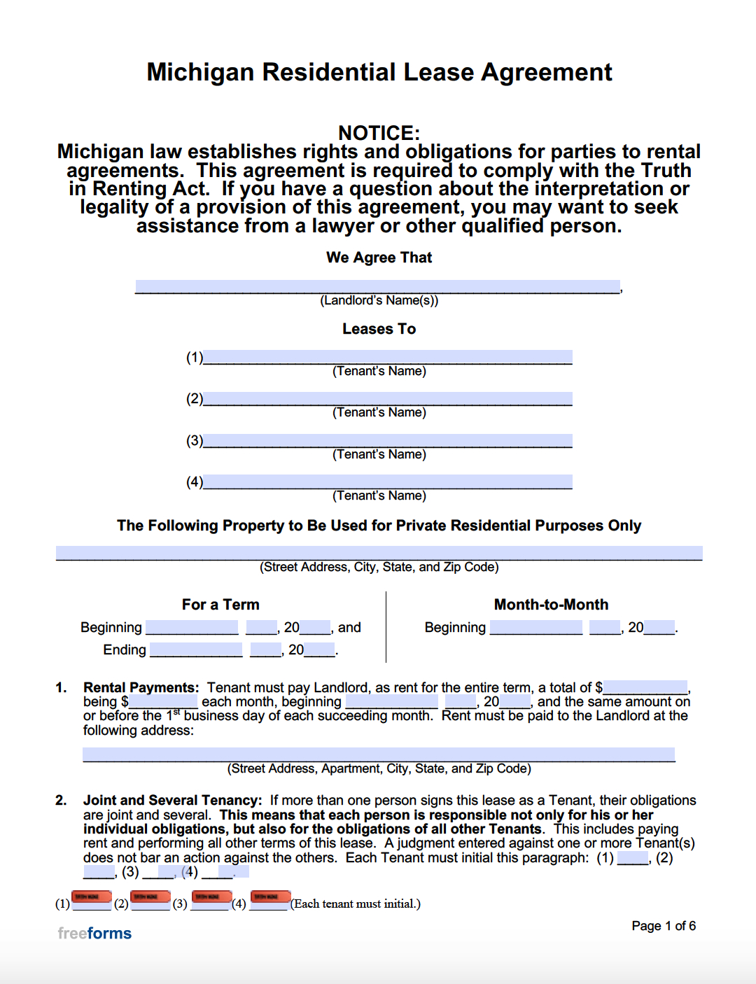 Free Michigan Rental Lease Agreement Templates | Pdf | Word for Free Printable Michigan Residential Lease Agreement