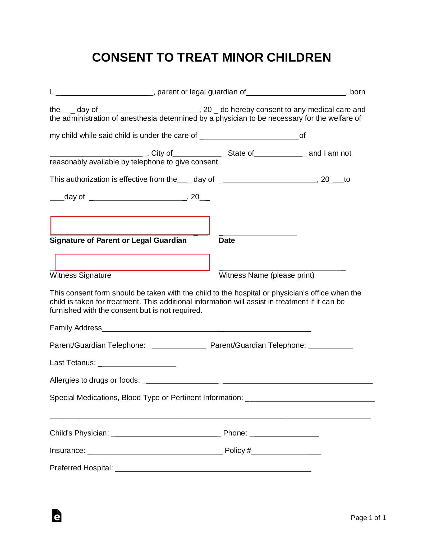 Free Minor (Child) Medical Consent Form - Pdf | Word – Eforms pertaining to Free Printable Child Medical Consent Form