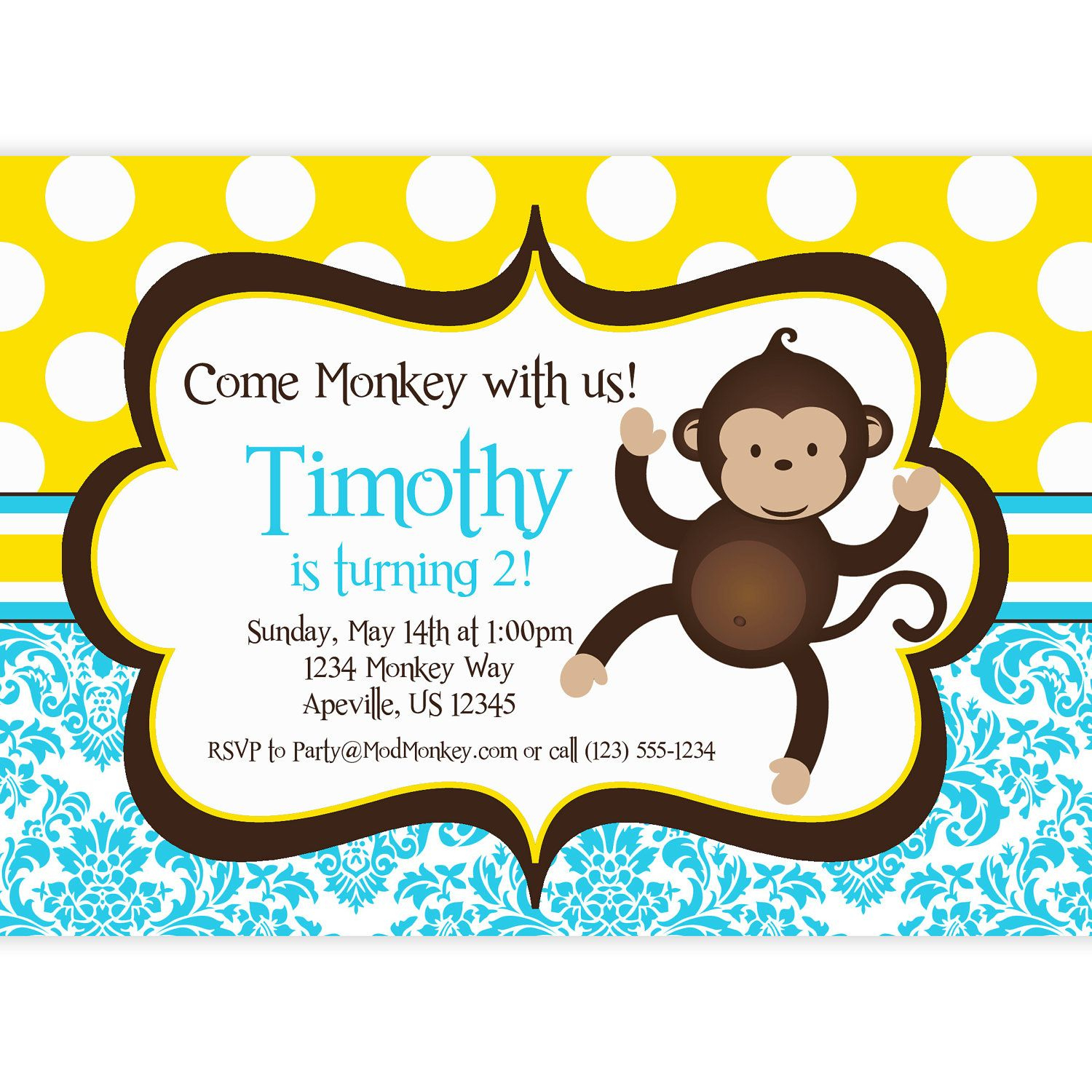 Free Monkey Birthday Invitations For Evan for Free Printable Monkey Birthday Party Invitations