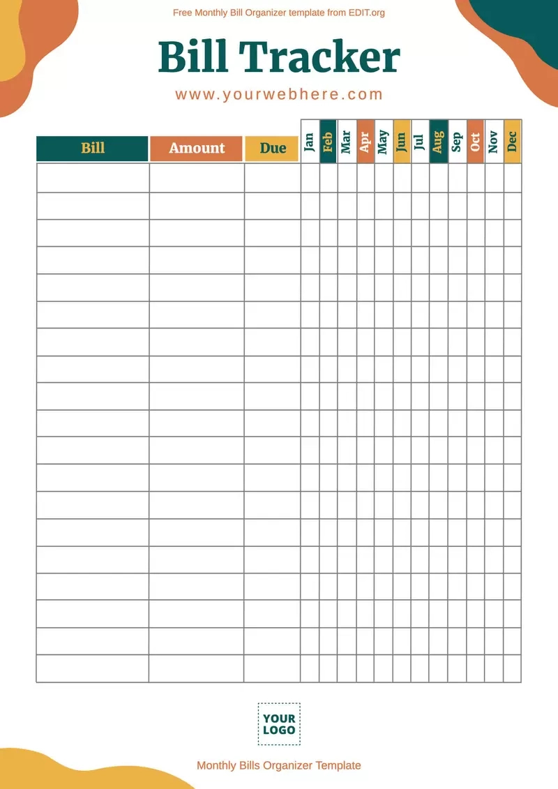 Free Monthly Bills Organizer Templates in Free Printable Monthly Bill Payment Worksheet