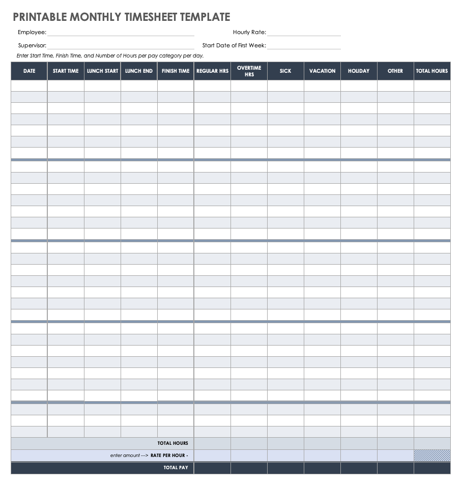 Free Monthly Timesheet &amp;amp; Time Card Templates | Smartsheet regarding Free Printable Weekly Time Sheets