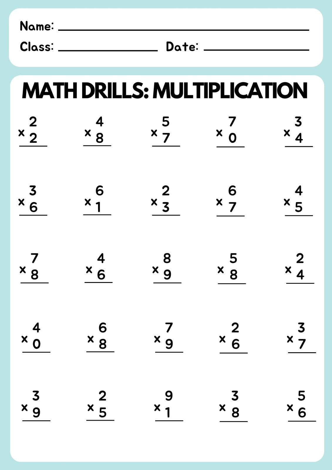 Free Multiplication Worksheet Templates To Use And Print | Canva for Free Printable Multiplication Worksheets