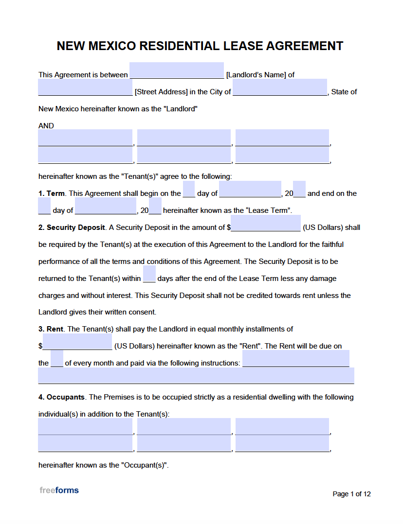 Free New Mexico Rental Lease Agreement Templates | Pdf | Word with Free Printable Rental Agreement