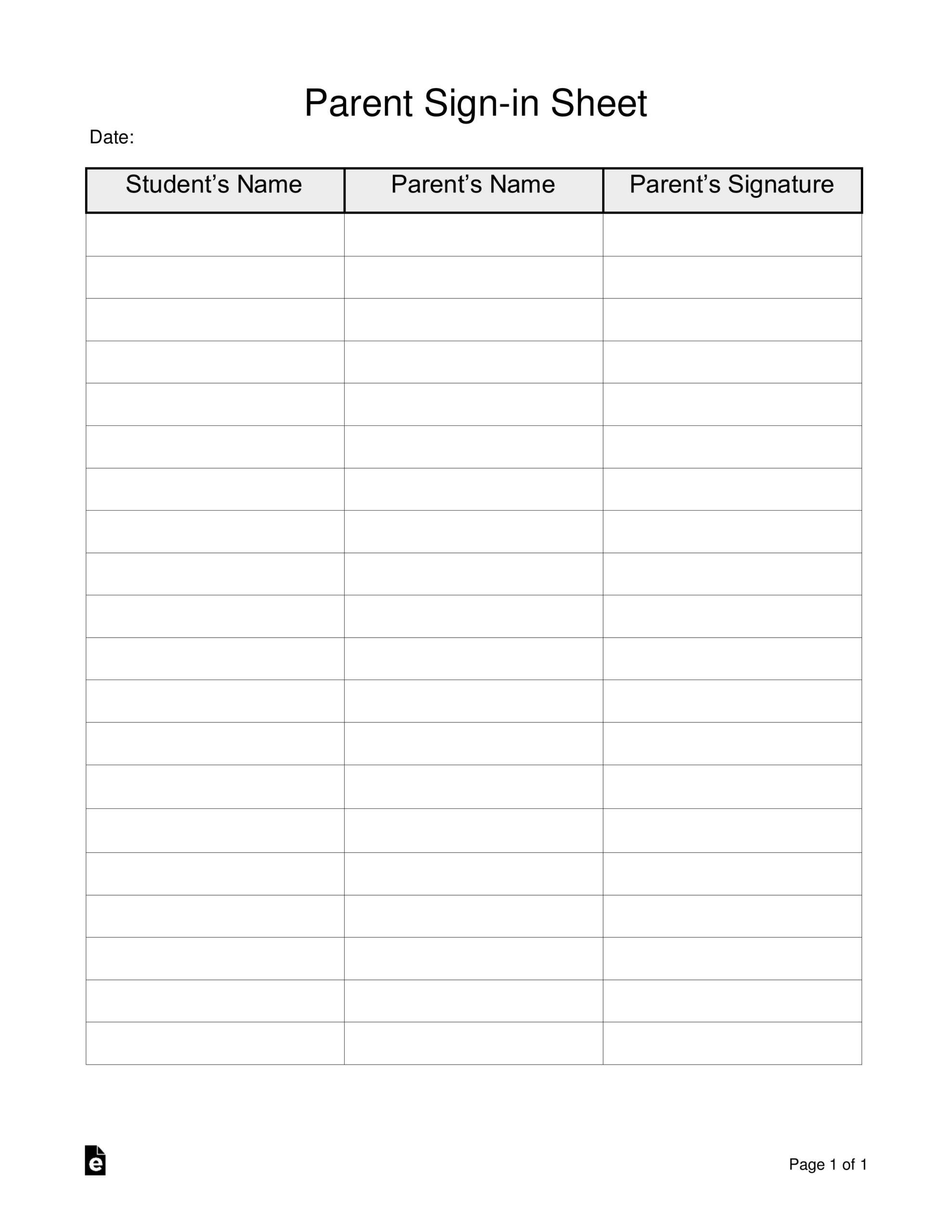 Free Parent Sign-In Sheet Template - Pdf | Word – Eforms pertaining to Free Printable Parent Information Sheet