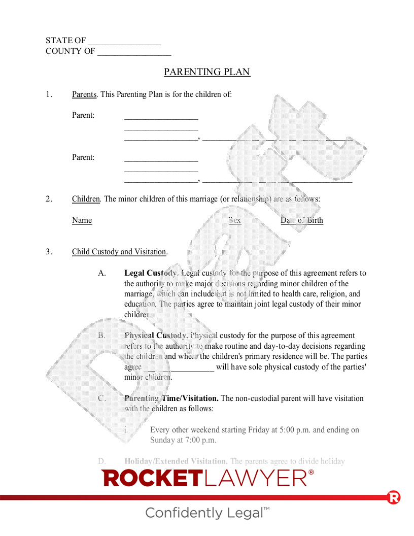 Free Parenting Plan: Print, Save &amp;amp; Download - Rocket Lawyer intended for Free Printable Parenting Plan