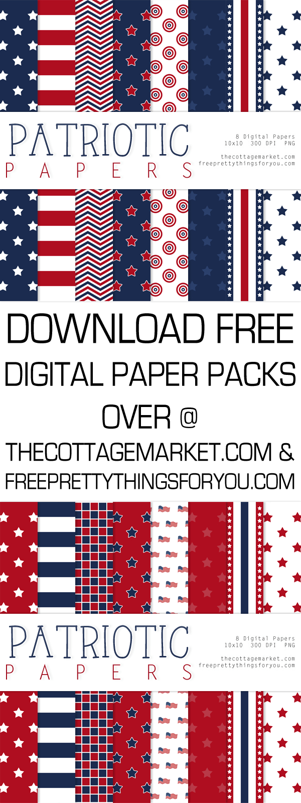 Free Patriotic Digital Paper Pack - The Cottage Market inside Free Printable Patriotic Scrapbook Paper